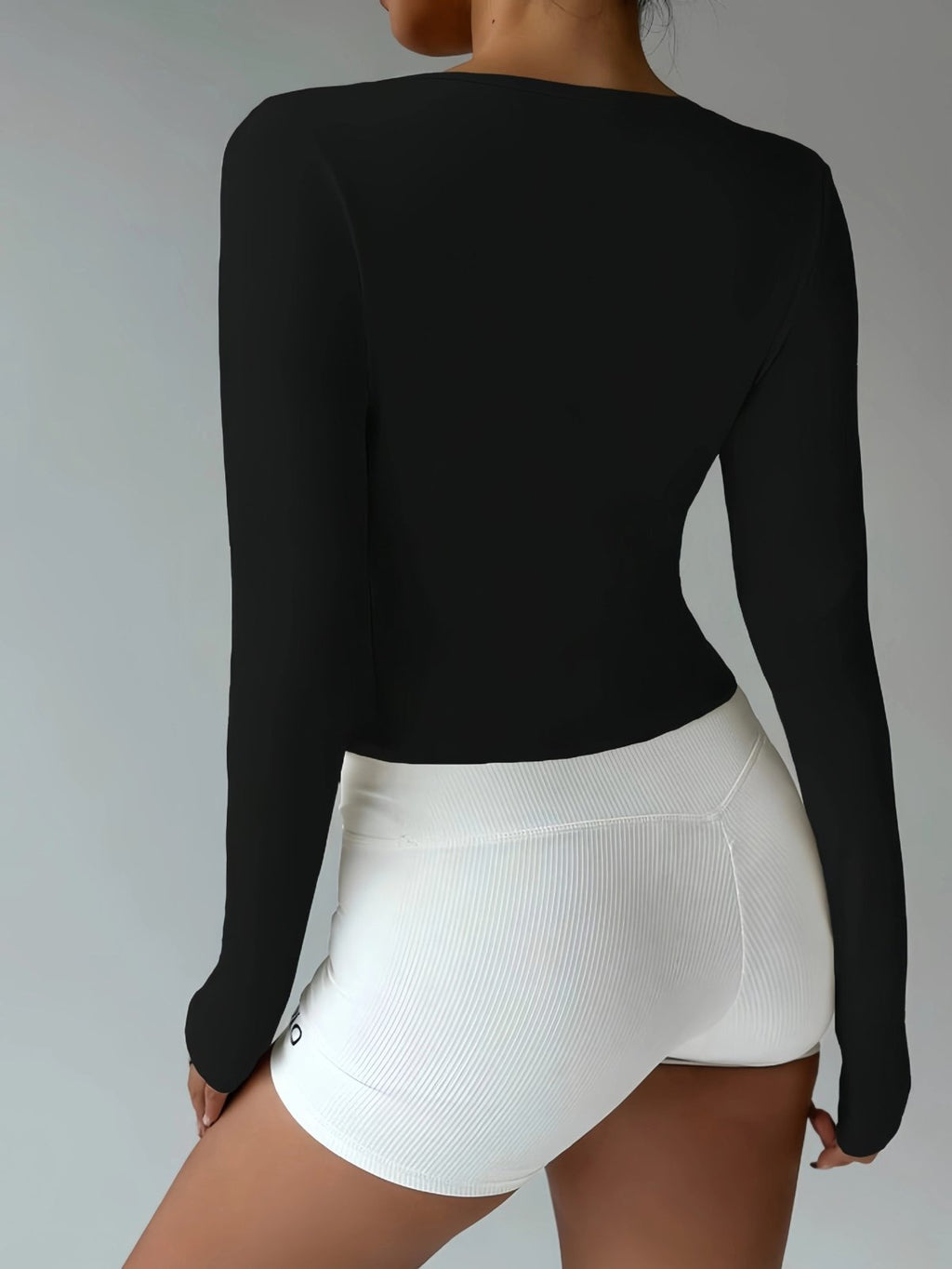Long-Sleeve Ballet Wrap Top with Side-Tie Waist - Black - 2