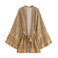 Leopard Palm Print Belted Boho Kimono - Khaki