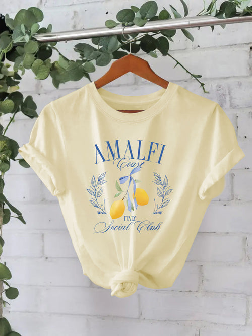 Amalfi Lemon Graphic Crew Tee - Apricot