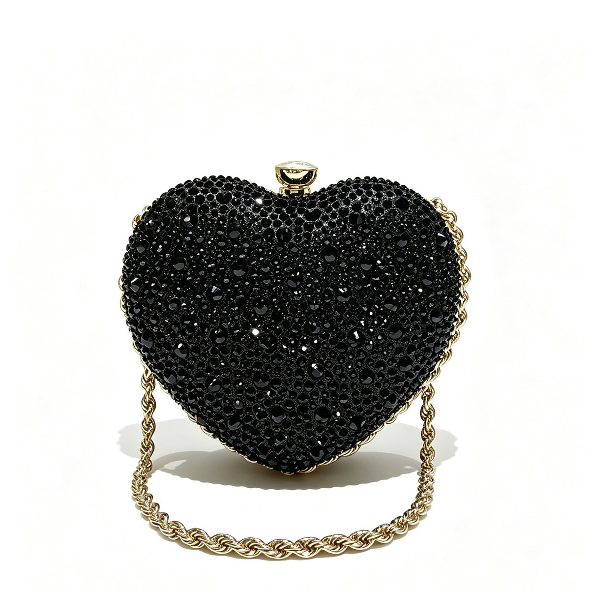 Crystal Heart Evening Bag with Chain Strap