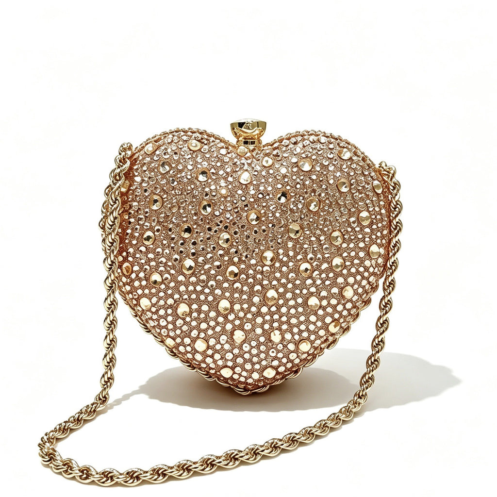 Crystal Heart Evening Bag with Chain Strap