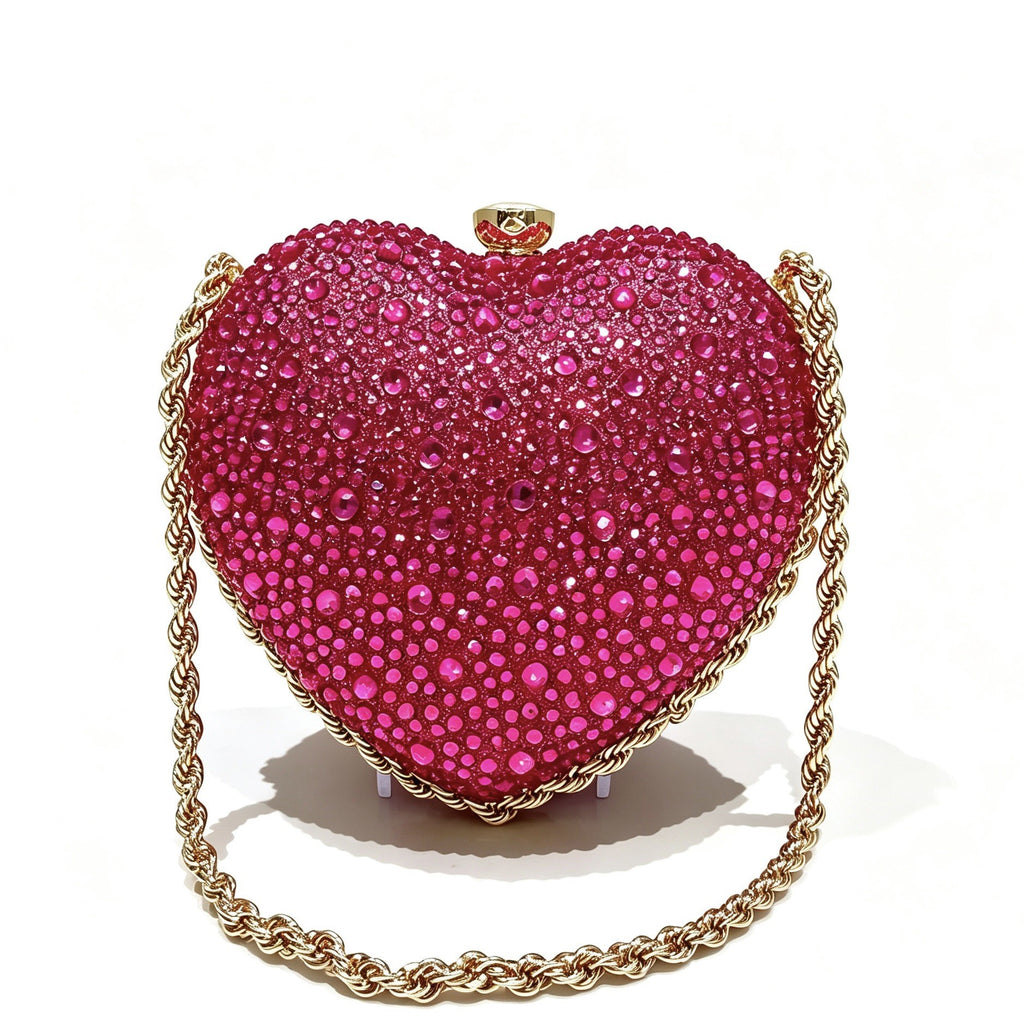 Crystal Heart Evening Bag with Chain Strap