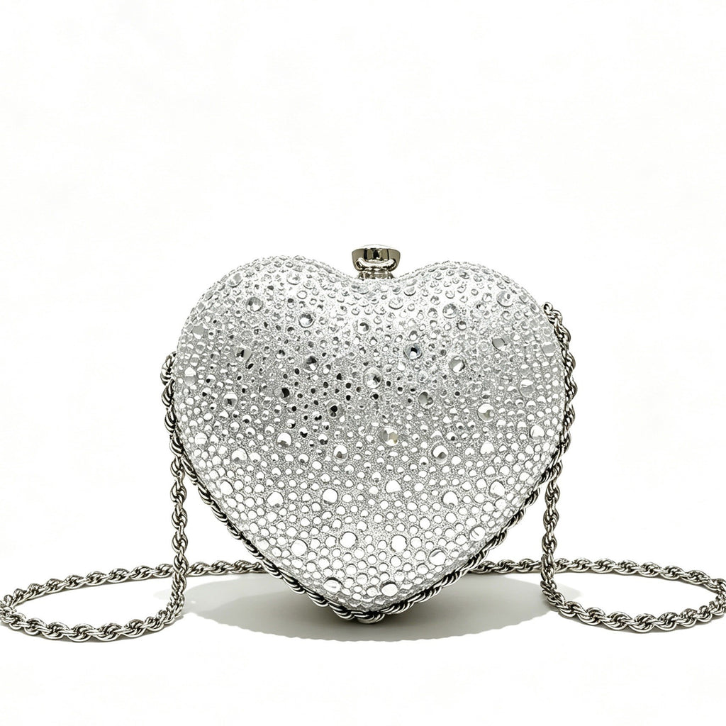 Crystal Heart Evening Bag with Chain Strap