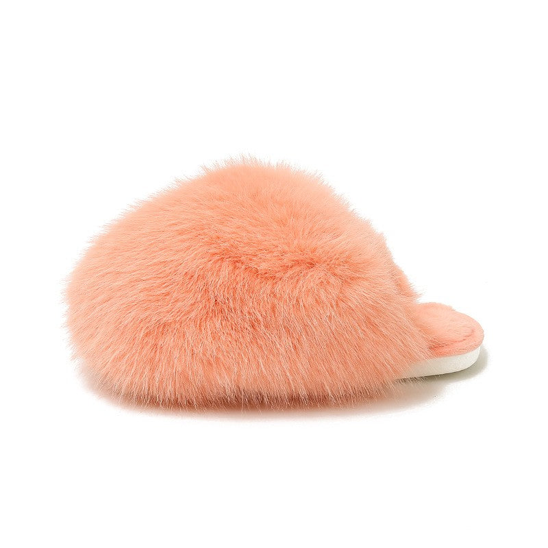 Oversized Plush Faux Fur Slip-On Slippers - Coral