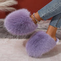 Oversized Plush Faux Fur Slip-On Slippers - Lavender