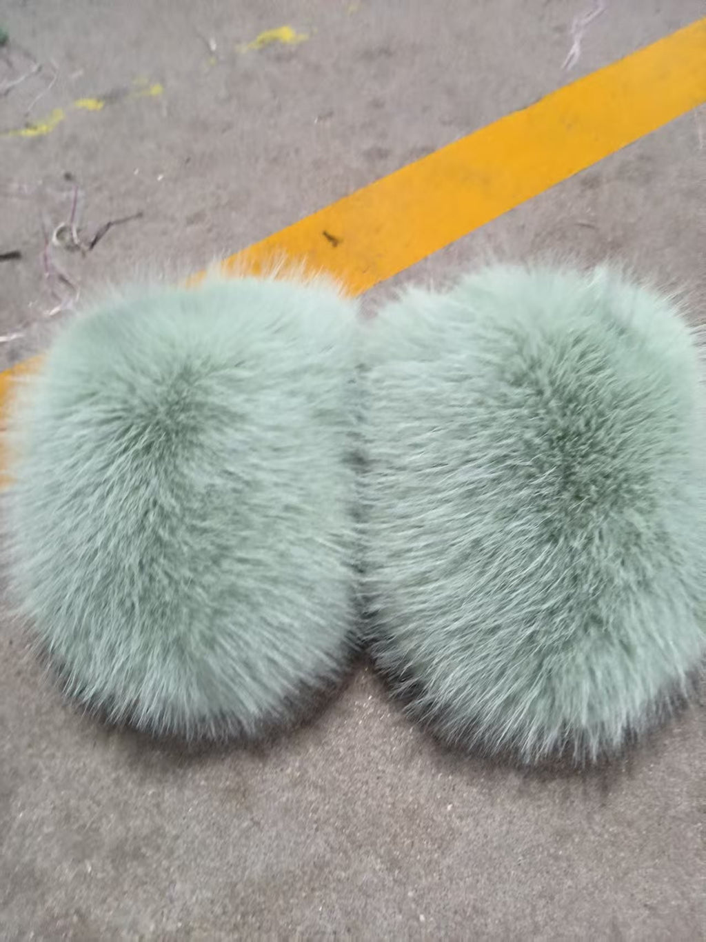 Oversized Plush Faux Fur Slip-On Slippers - Mint