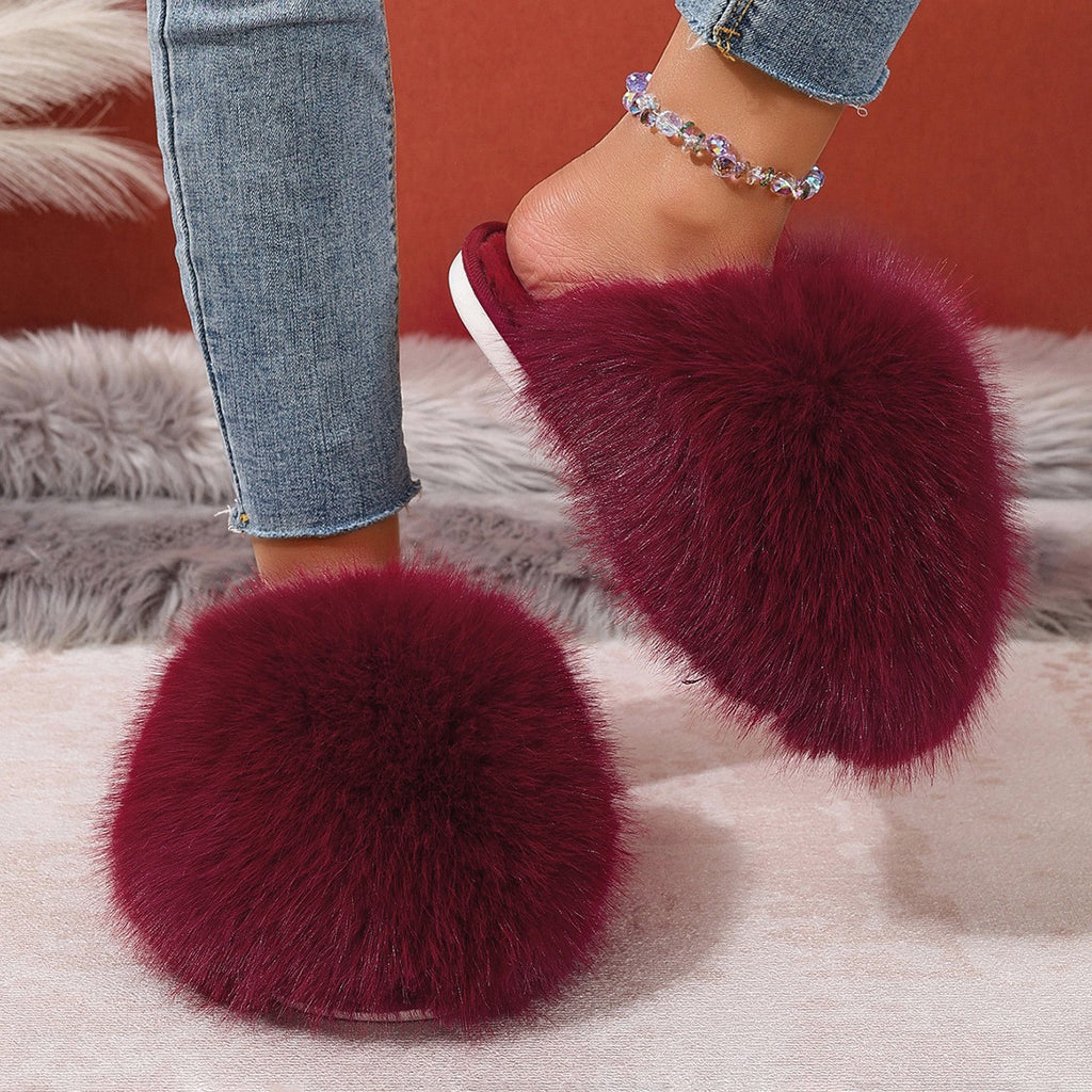 Oversized Plush Faux Fur Slip-On Slippers