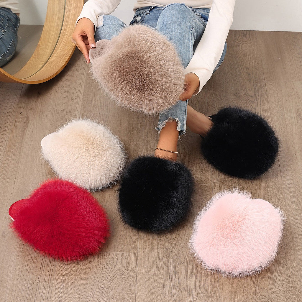 Oversized Plush Faux Fur Slip-On Slippers