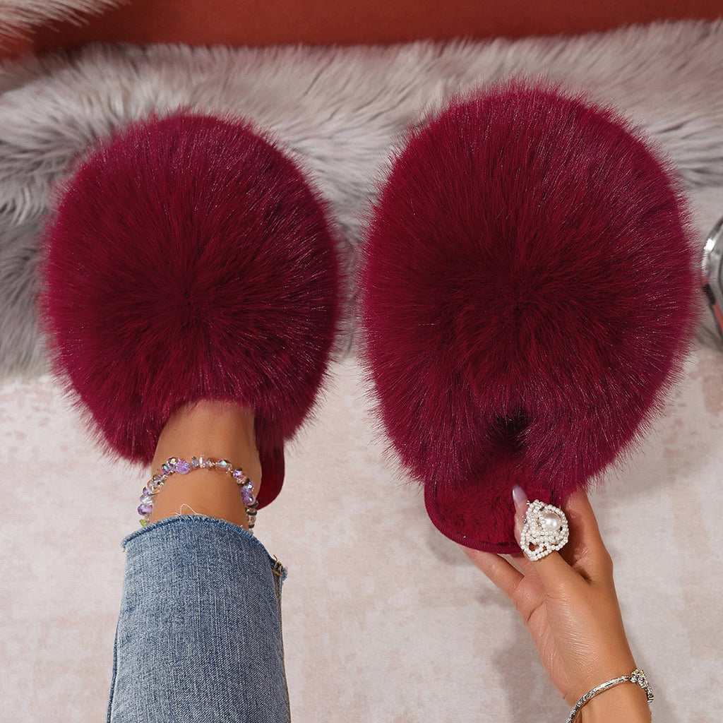 Oversized Plush Faux Fur Slip-On Slippers