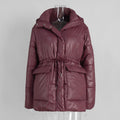 Hooded Patch Pocket Padded Puffer Jacket - Winered