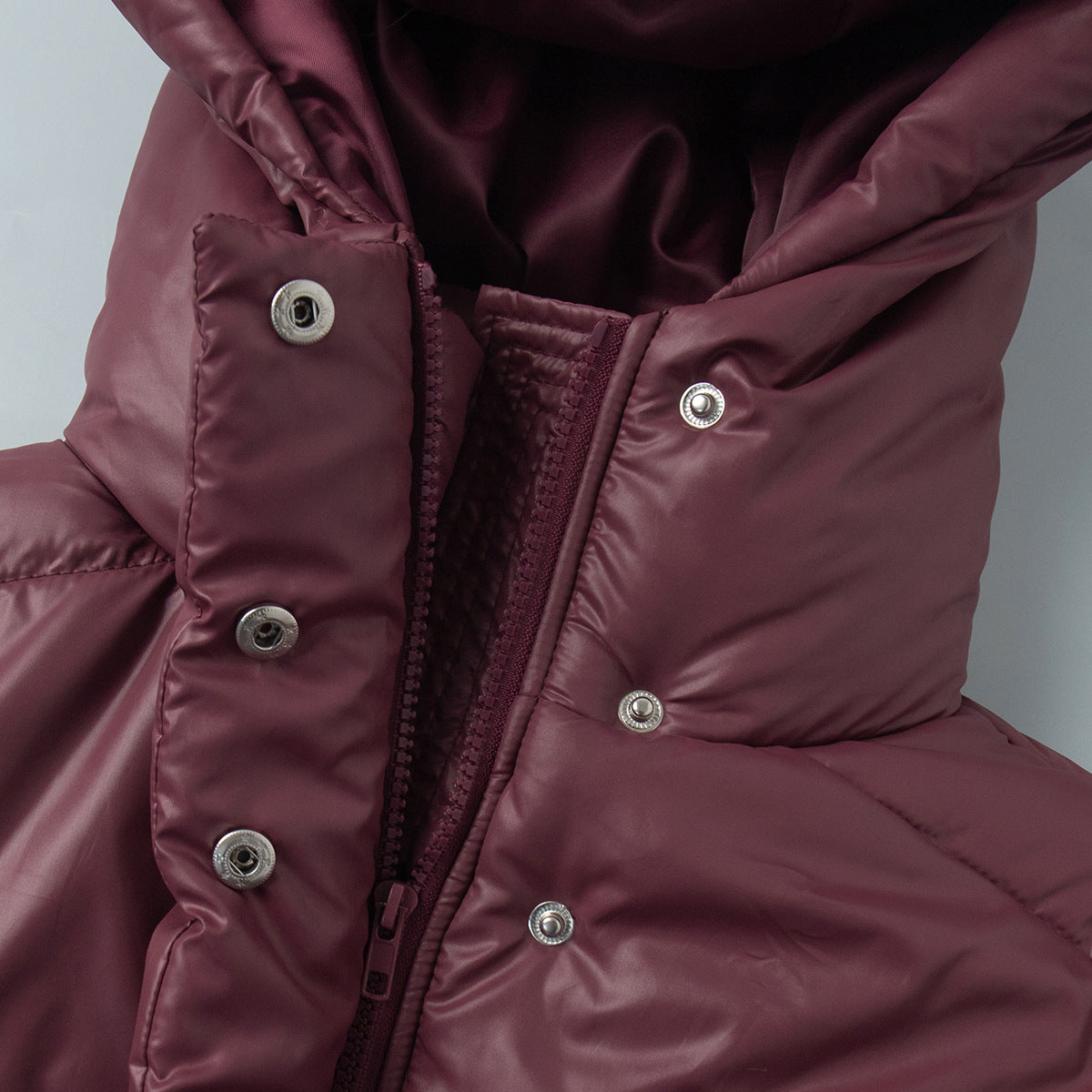 Hooded Patch Pocket Padded Puffer Jacket - Winered - 4