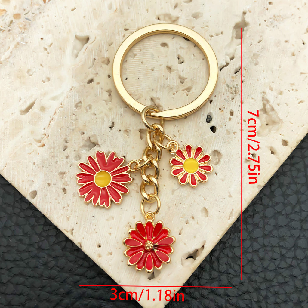 Cottagecore Daisy Enamel Keyring Bag Charm - Red