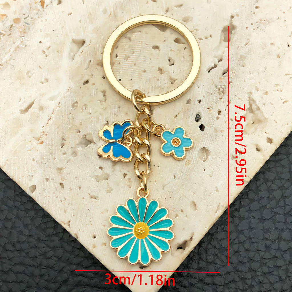 Cottagecore Daisy Enamel Keyring Bag Charm - Blue