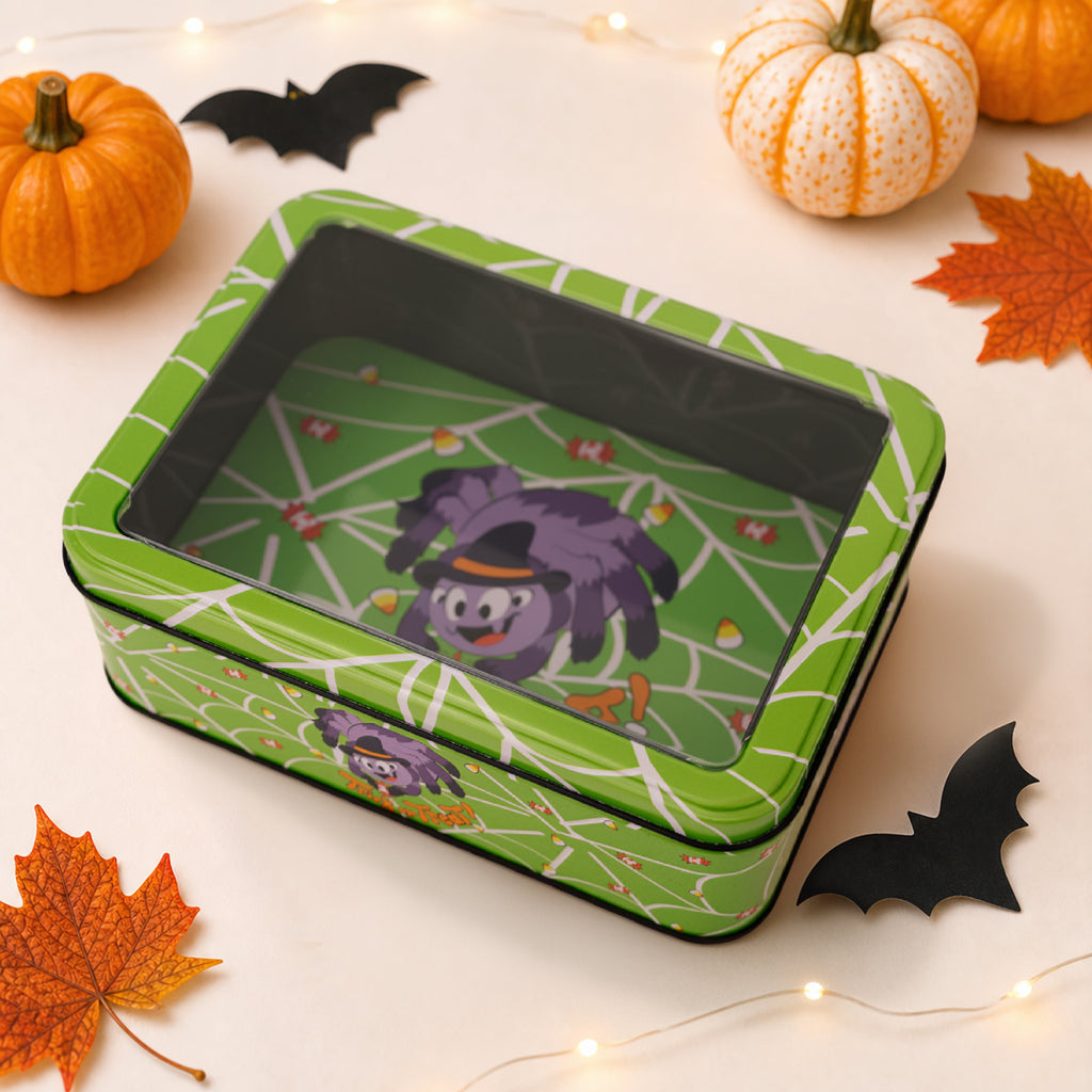 Halloween Decor Tin Box With Clear Window Lid - C2