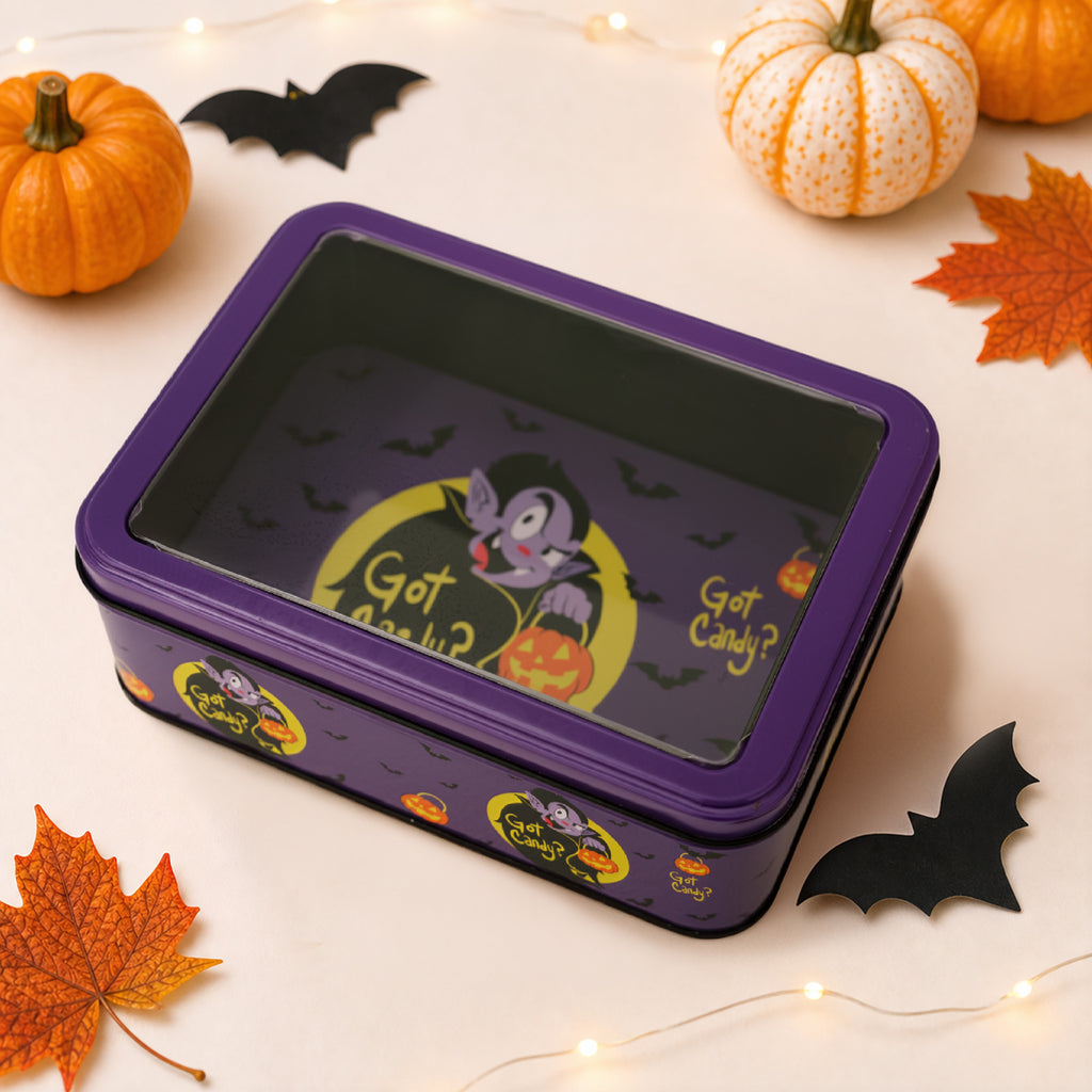 Halloween Decor Tin Box With Clear Window Lid - C5