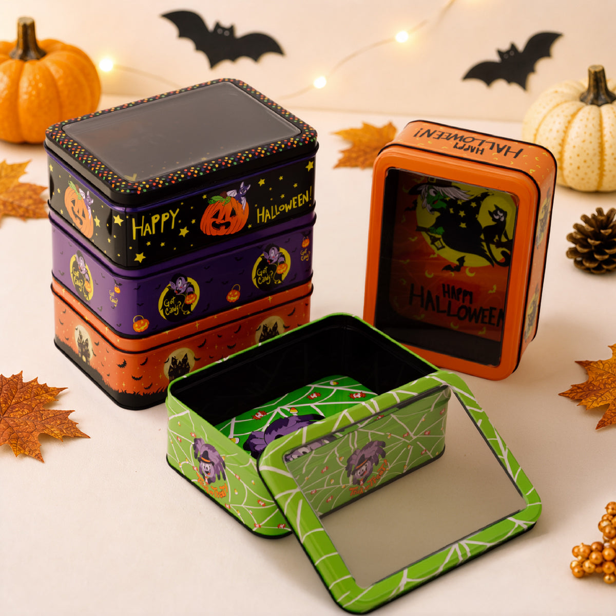 Halloween Decor Tin Box With Clear Window Lid - view 2
