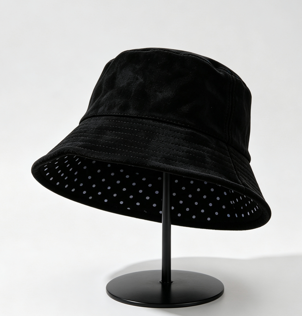 Reversible Faux Suede Bucket Hat With Dotted Side - Black