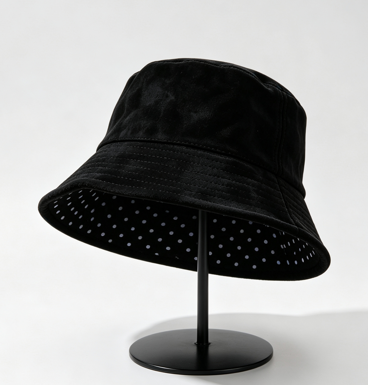 Reversible Faux Suede Bucket Hat With Dotted Side - Black