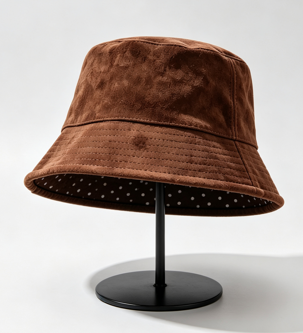 Reversible Faux Suede Bucket Hat With Dotted Side - Coffee