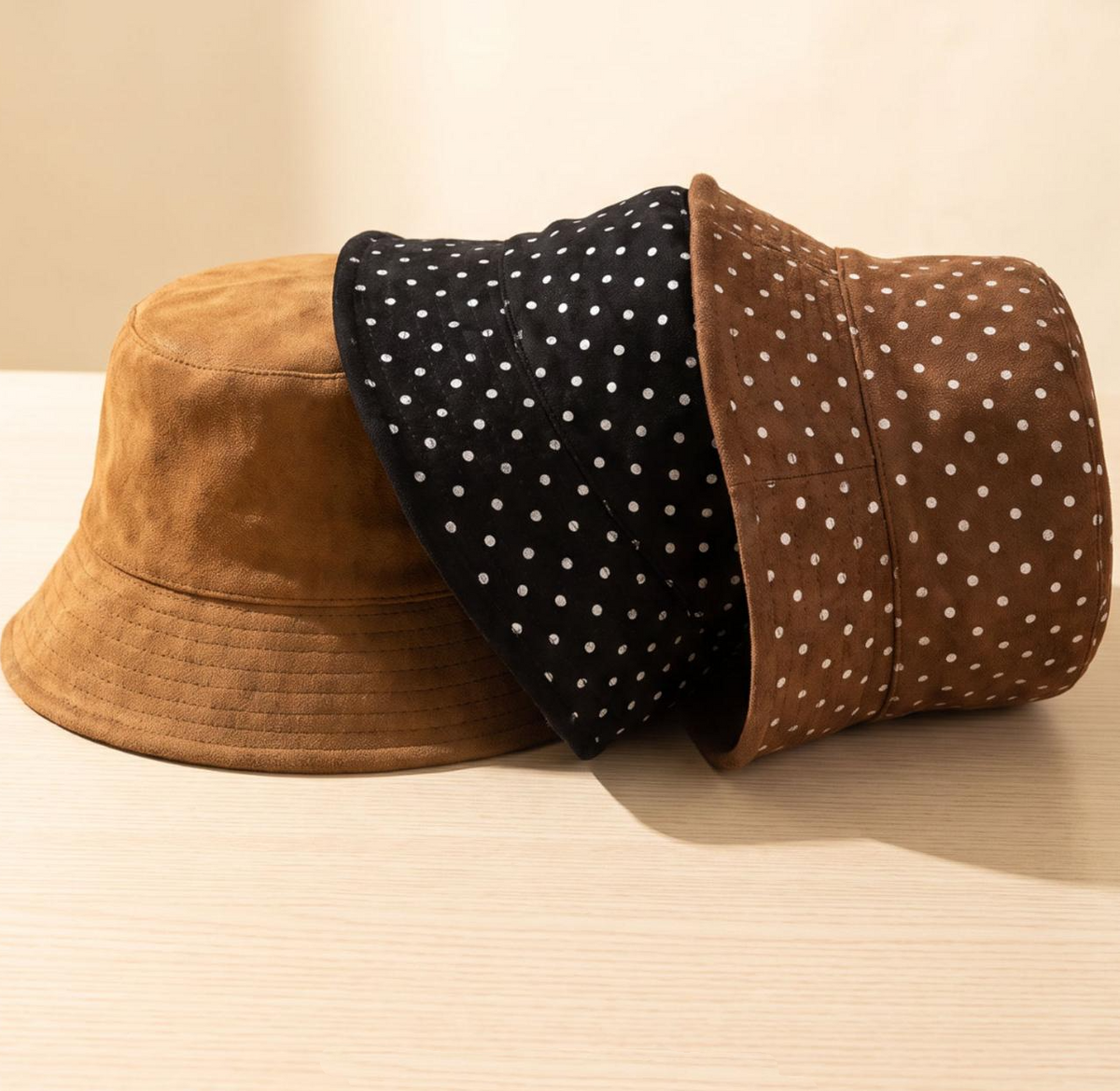 Reversible Faux Suede Bucket Hat With Dotted Side - Coffee - 1