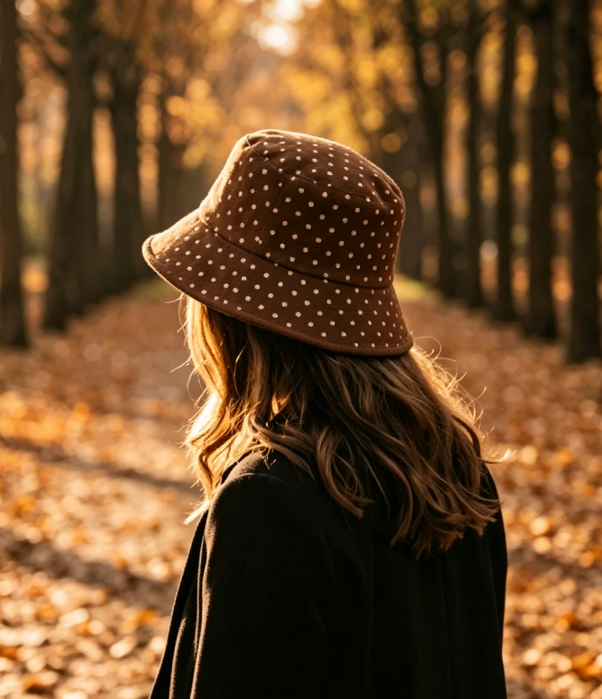 Reversible Faux Suede Bucket Hat With Dotted Side - Coffee - 2