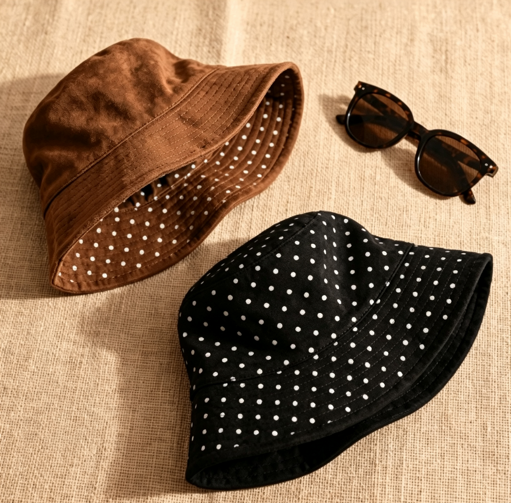 Reversible Faux Suede Bucket Hat With Dotted Side - Coffee - 4