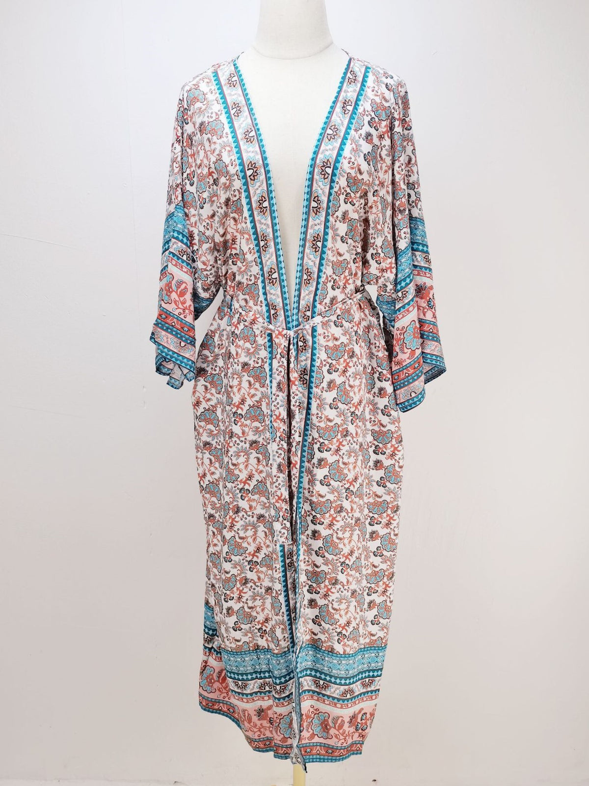 Half Sleeve Long Floral Kimono - Printed - 1