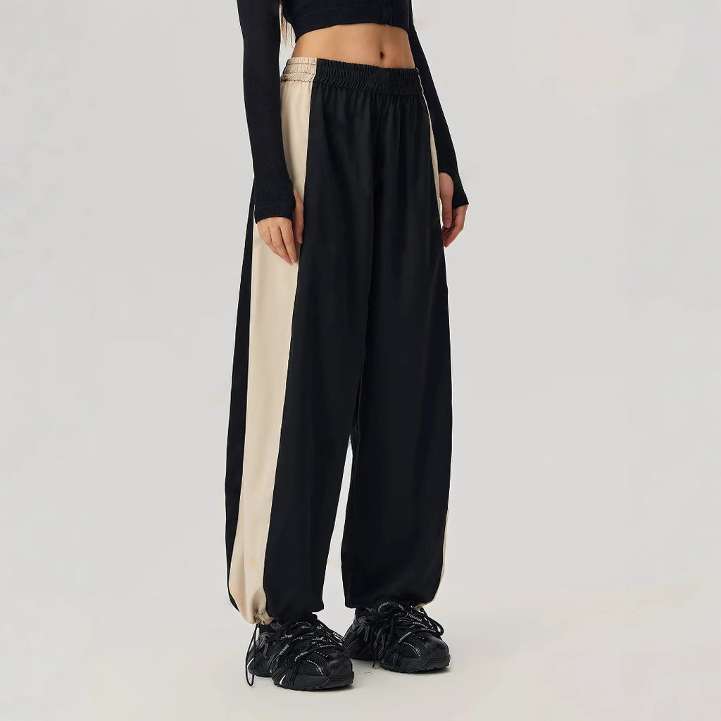 Contrast Side Stripe Wide Leg Trousers - Black - 1