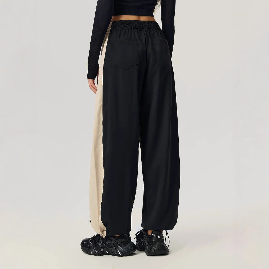 Contrast Side Stripe Wide Leg Trousers - Black - 2