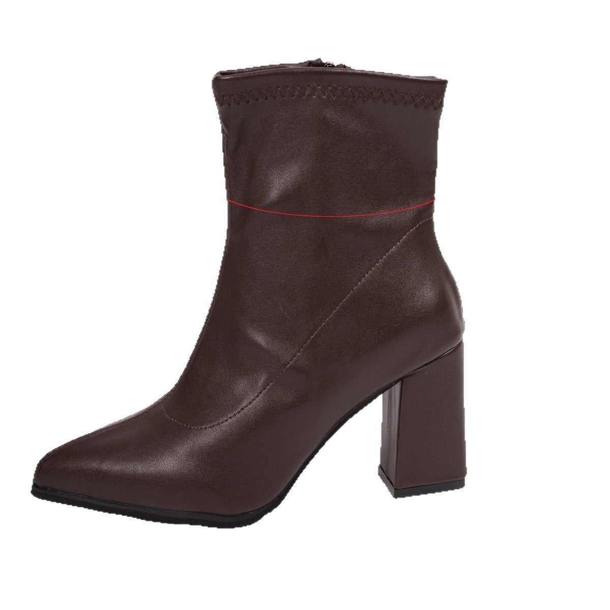 Pointed Faux Leather Block Heel Ankle Boots