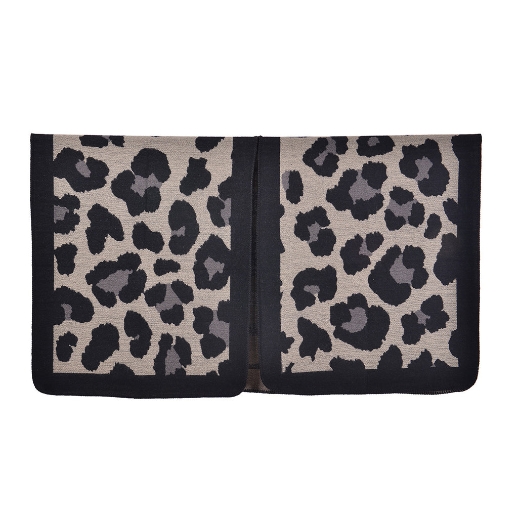 Leopard Jacquard Open Front Blanket Cardigan - black - 2