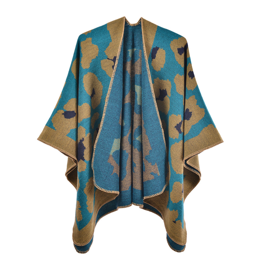 Leopard Jacquard Open Front Blanket Cardigan - yellow