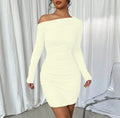 Asymmetric One Shoulder Ruched Mini Dress - Apricot