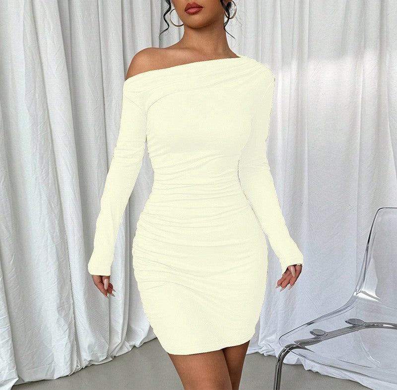 Asymmetric One Shoulder Ruched Mini Dress - Apricot