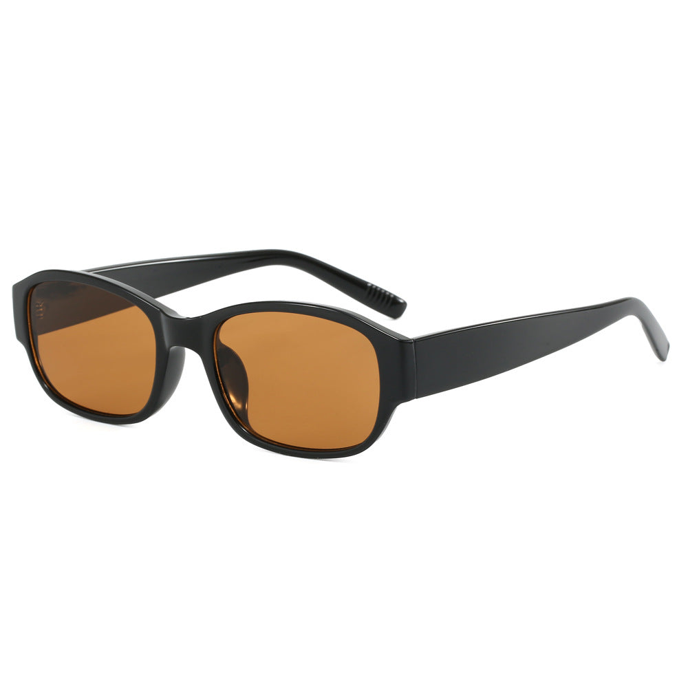 Slim Rectangle Cat Eye Frame Sunglasses - Black_T