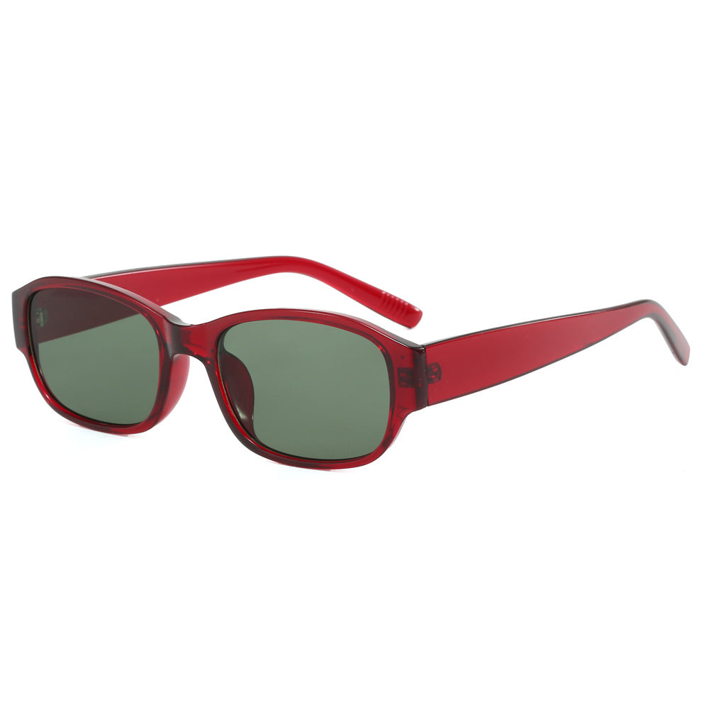 Slim Rectangle Cat Eye Frame Sunglasses - WineRed