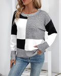 Colorblock Patchwork Drop Shoulder Sweater - Grey