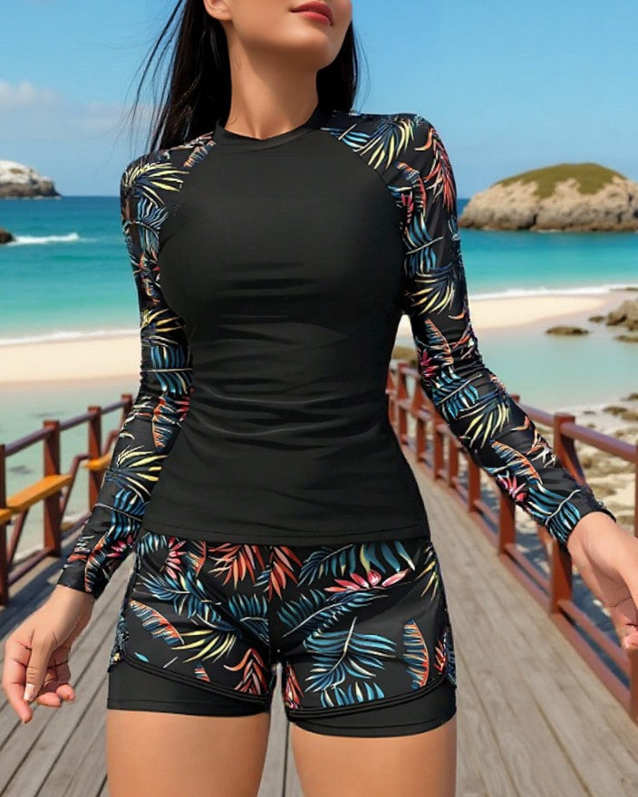 Tropical Rash Guard Two Piece Swim Set - C1