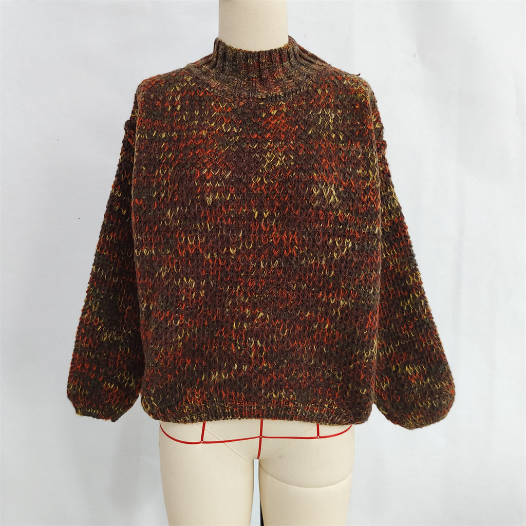 Chunky Marled Mock Neck Jumper - brown