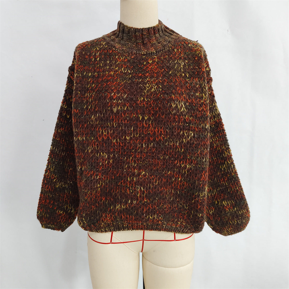 Chunky Marled Mock Neck Jumper - brown
