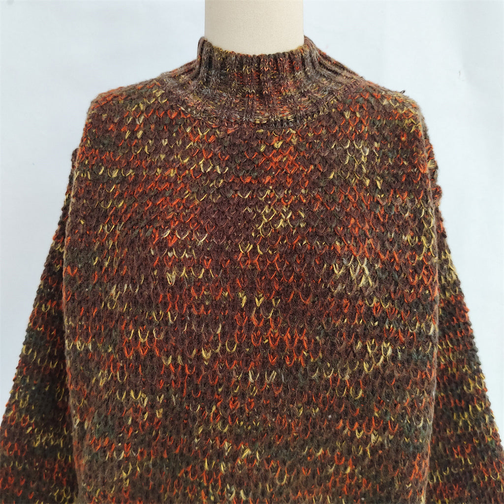 Chunky Marled Mock Neck Jumper - brown - 1