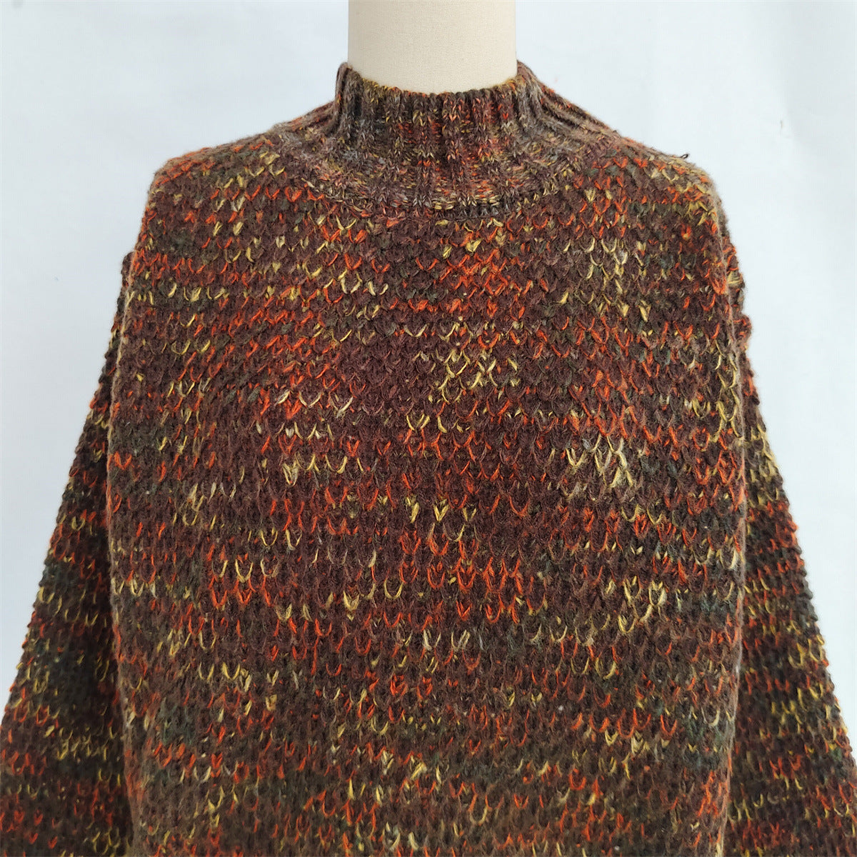 Chunky Marled Mock Neck Jumper - brown - 1