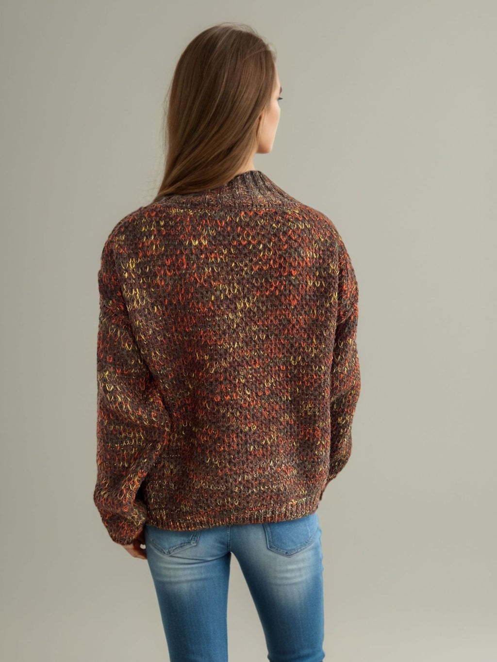 Chunky Marled Mock Neck Jumper - brown - 10
