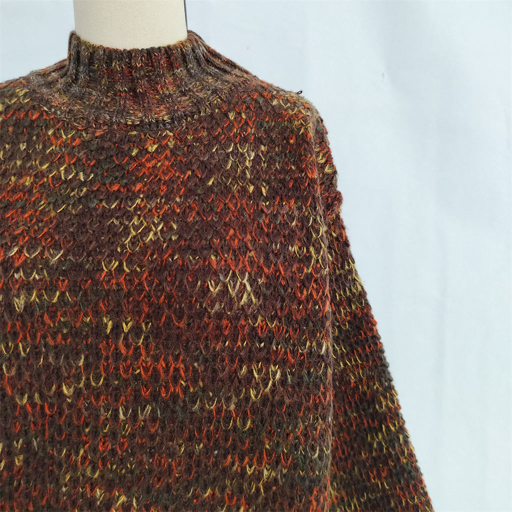 Chunky Marled Mock Neck Jumper - brown - 2