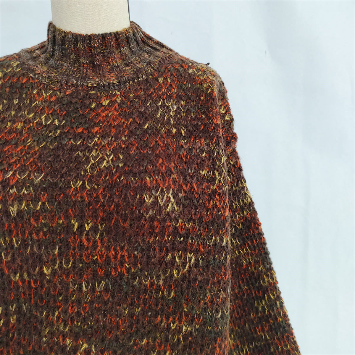 Chunky Marled Mock Neck Jumper - brown - 2