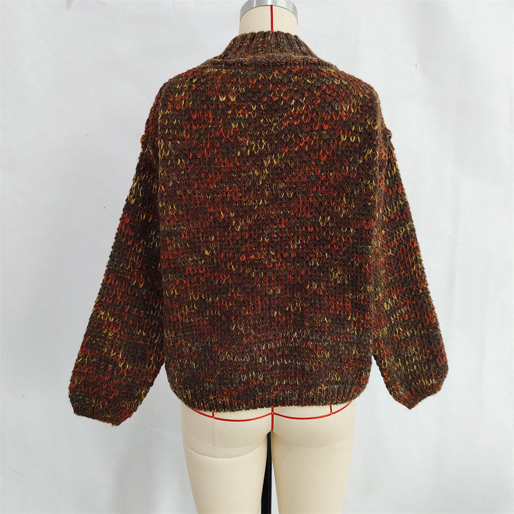 Chunky Marled Mock Neck Jumper - brown - 4