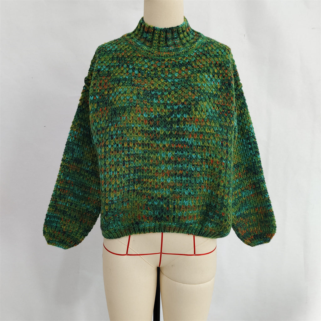Chunky Marled Mock Neck Jumper - green