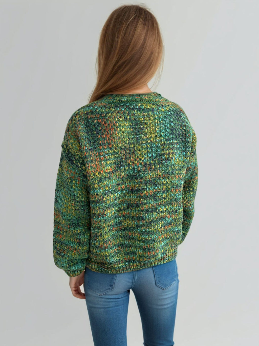 Chunky Marled Mock Neck Jumper - green - 4