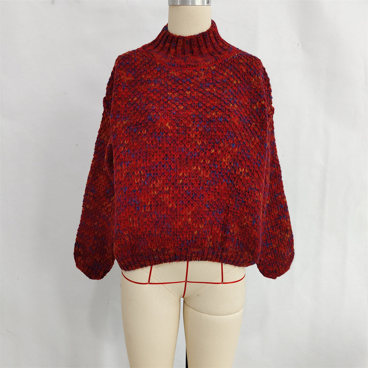 Chunky Marled Mock Neck Jumper - red - 1