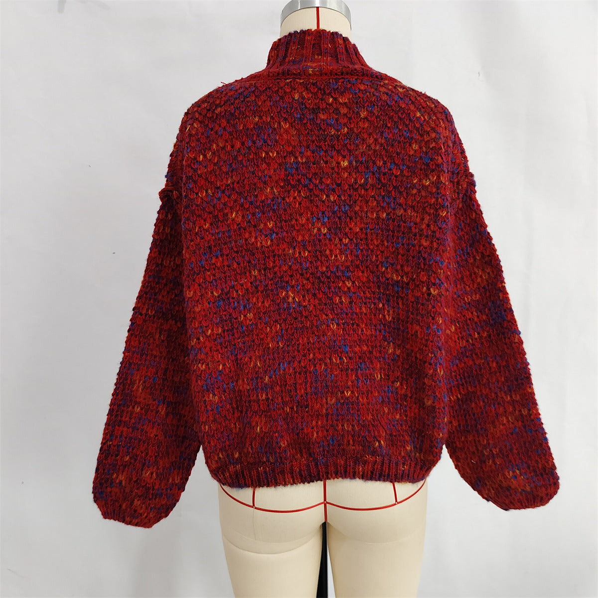 Chunky Marled Mock Neck Jumper - red - 2